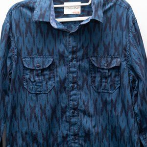 Men's button down black and navy printed shirt